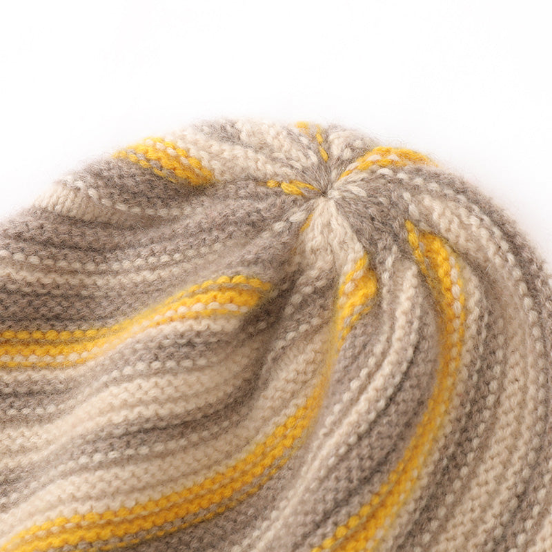 Stripe Cable Cashmere Beanie