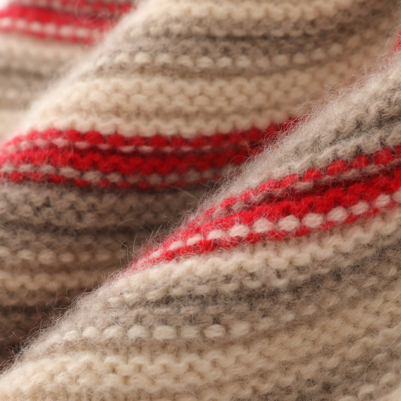 Stripe Cable Cashmere Beanie