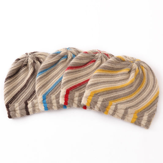 Stripe Cable Cashmere Beanie