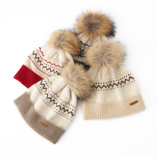 Patterned Cashmere Pom Hat