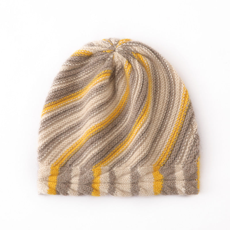 Stripe Cable Cashmere Beanie