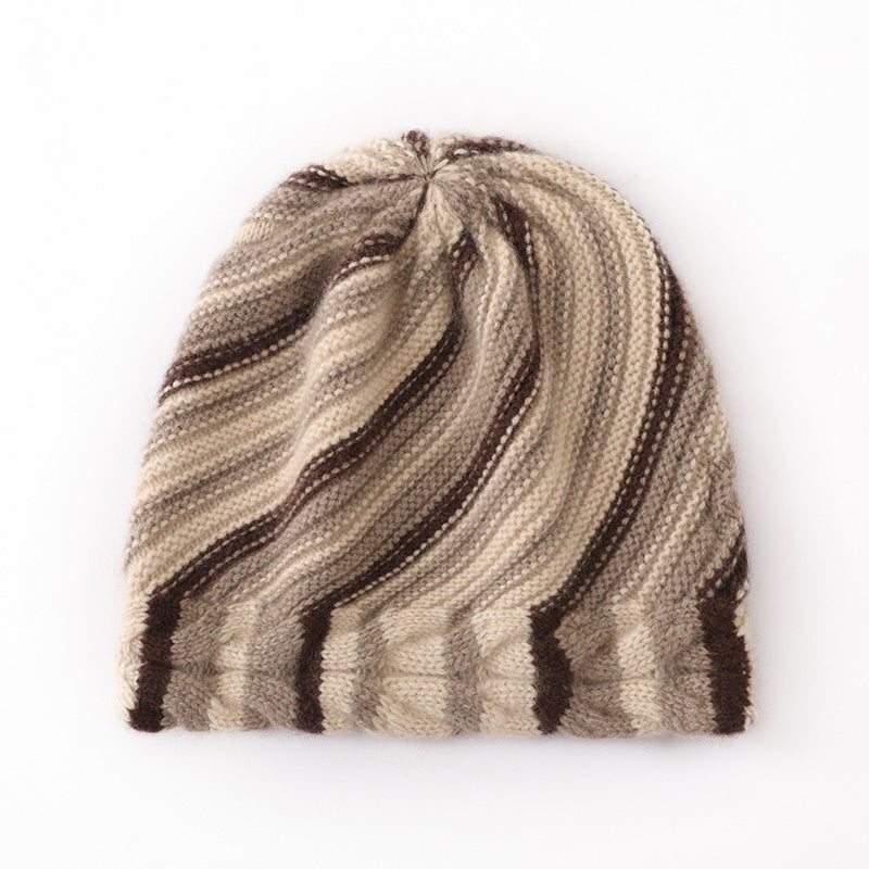 Stripe Cable Cashmere Beanie